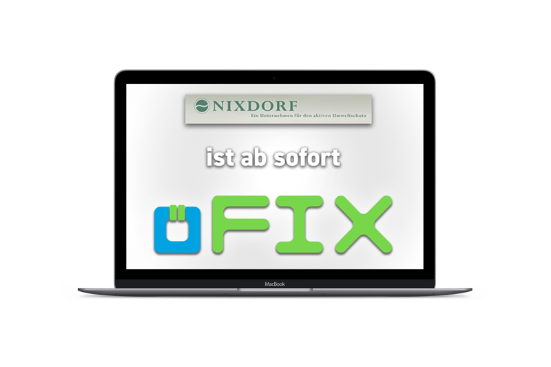 Labtop zeigt Text Nixdorf ist ab sofort öFix