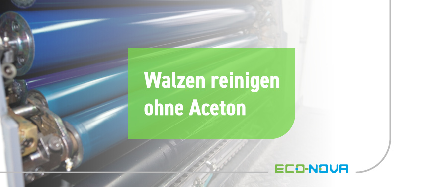 Blogtitel Walzenreinigung ohne Aceton, blaue industrielle Walzen